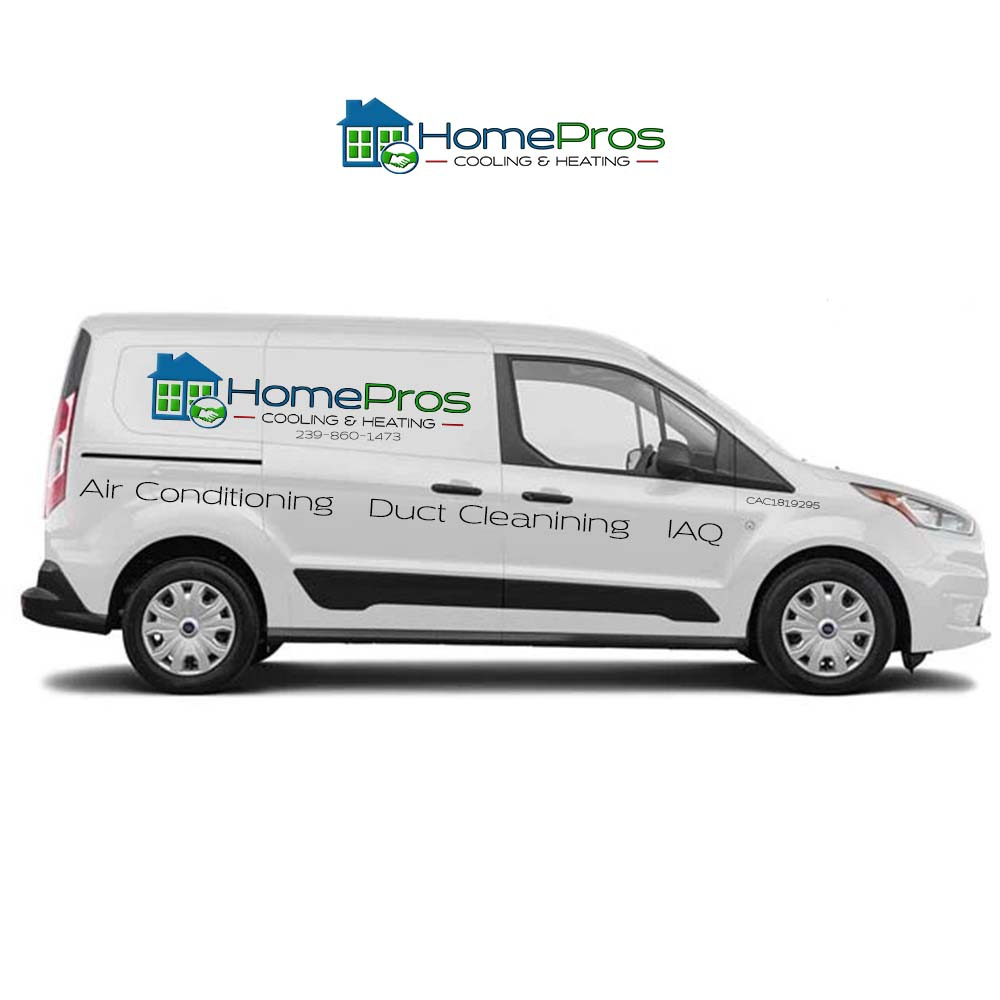 HomePros Cooling and Heating branded service van serving Fort Myers, Cape Coral, Naples and Southwest Florida
